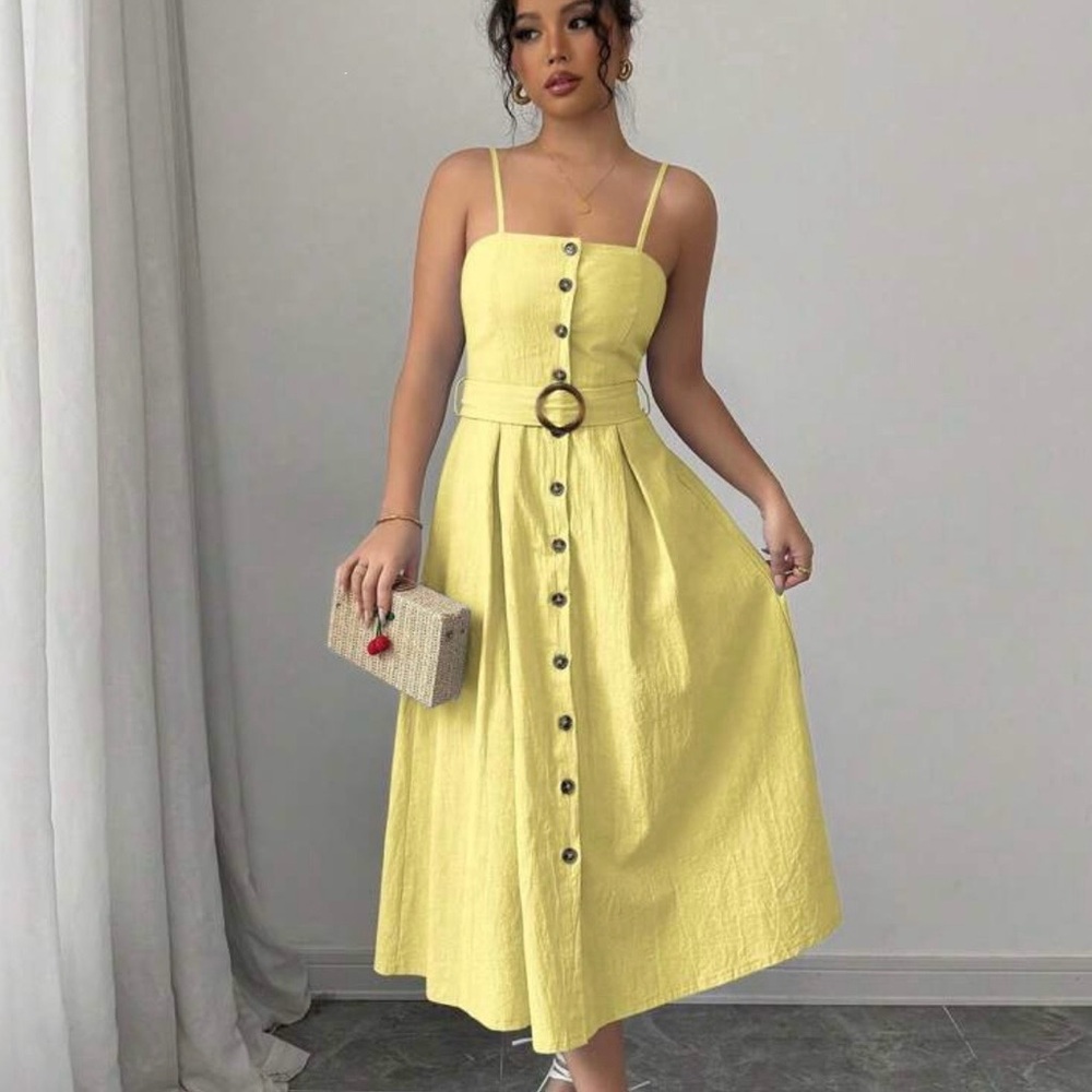 Yellow Button-Down Midi Dress - image 1